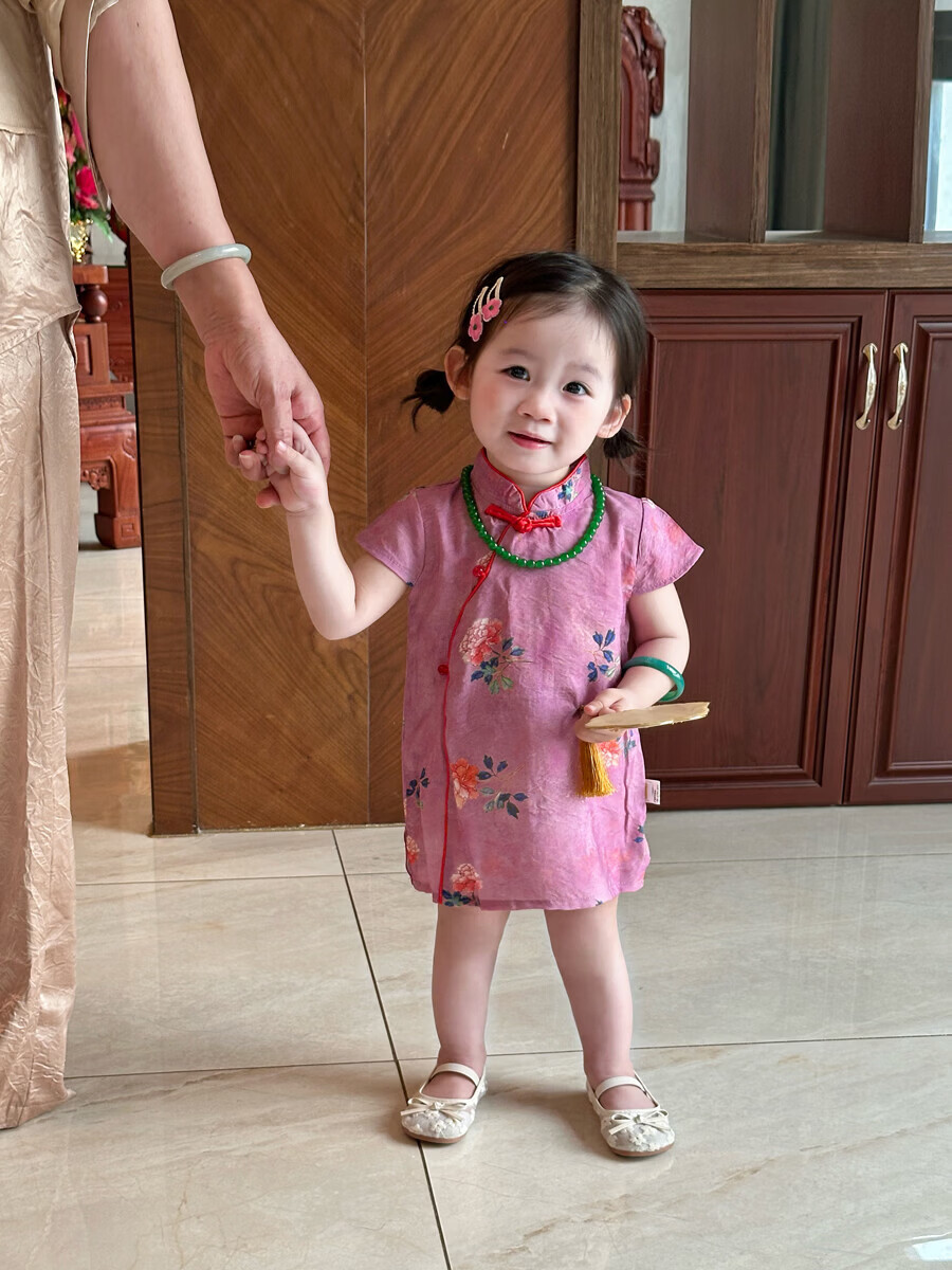 FADOBABY Girls' Qipao Dress 2026 New Summer Children's New Chinese Style Jacquard Retro Dress Baby Hanfu Skirt 19